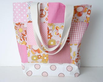 Patchwork-Knitting Bag-Tote Bag-Book Bag-Reusable Bag-Handmade Fabric Bag-Fabric Tote Bag-Made in USA Bag-Eco Friendly