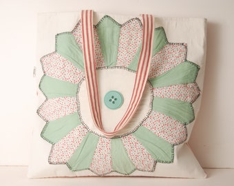 Vinatge Dresden Plate Tote Bag-Reclaimed Quilt Block Bag--Project Bag