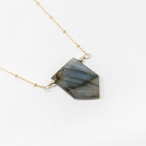 Labradorite Shield Necklace, 14k Gold-Filled Satellite Chain