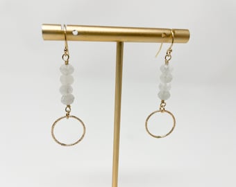 Moonstone and 14k Gold-filled Medium Hoop Earrings