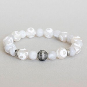 Unisex White & Tibetan Agate Bracelet, Stainless Steel