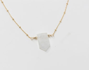 Moonstone Shield Necklace, 14k Gold-Filled Satellite Chain