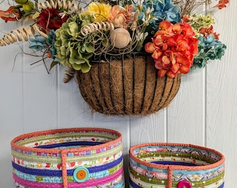 Colorful quilted fabric baskets