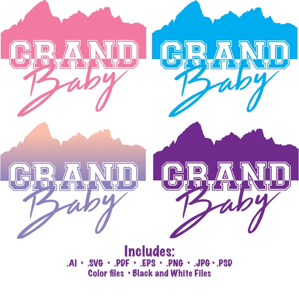 Grand Tetons - Grand Baby art files, vector, .svg and .jpg for cutter and heat press. Grand Teton illustrations for vinyl cut.