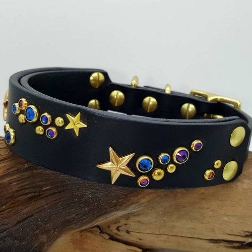 The Skyfall Collar - Handmade Leather Adjustable Dog Collar with shops Swarovski Crystals -DOUBLE LAYER-