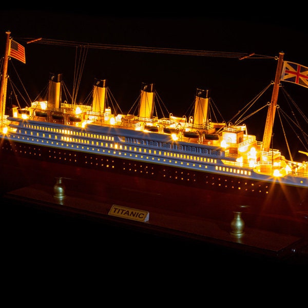 Maqueta RMS TITANIC- Maqueta Titanic Crucero con LUCES 60cm (23.6"), Maquetas de Crucero de Madera, Maquetas de Barcos de Madera, Maquetas con Luces, Maqueta de Madera