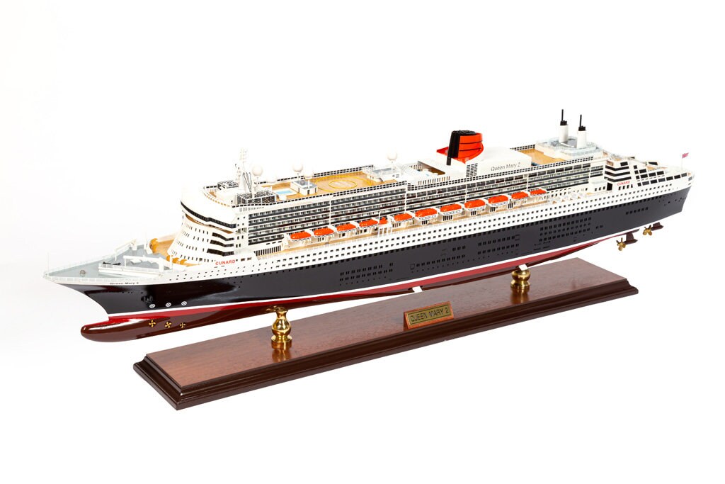 Queen Mary 木製モデル 船 クイーン・メリー号 クイーン・メリー2号 クルーズ船モデル LEDライト付き 86 cm (34