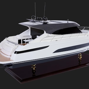 Riviera 5400 Motor Yacht 80cm (31.5&quot;)- Handcrafted Wooden Boat Model, Super Yacht Model, Motor Yacht, Wooden Cruise Model
