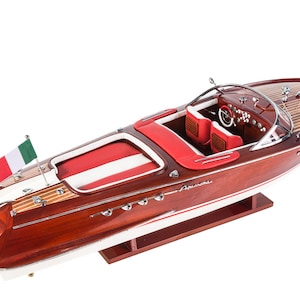 Riva Aquarama (Red/White) Model Speed Boat 70cm - Handcrafted Wooden Boat Model, Italian Speed Boat Model, Home Decor, Wooden Model