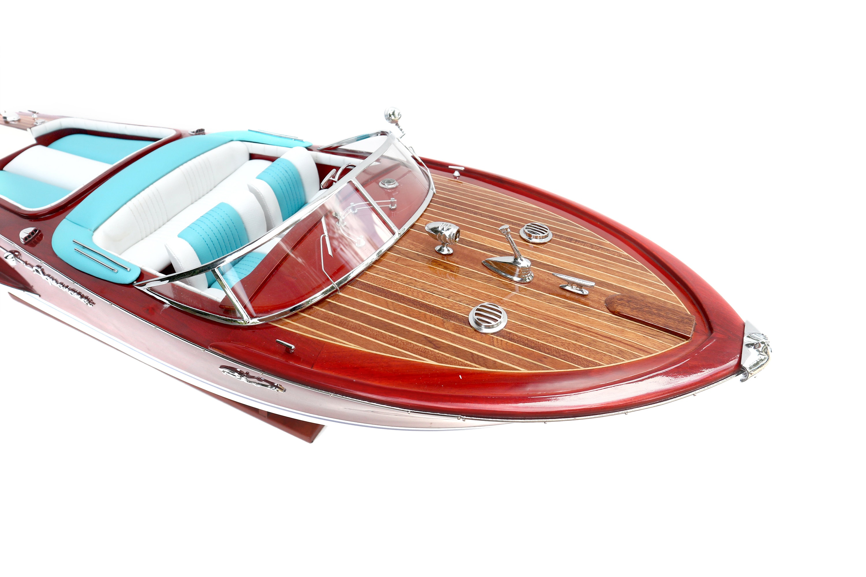 Cedar Wood Riva Aquarama 15" White-Blue High Quality Model Boat L40 Xmas Gift 