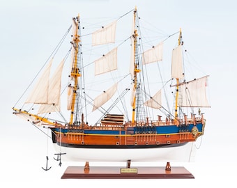 HMB Endeavour Painted Model Tall Ship Boat 75cm- Fully assembled wooden ship model - Captain James Cook - British Royal Navy ships