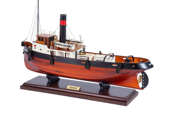 Sanson Tugboat Model 50cm Handcrafted Wooden Boat Model, Home