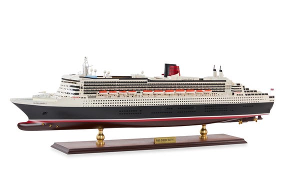 クイーン・メリー2号模型クルーズ船（LEDライト付き、高さ80cm）、木製