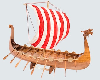 Drakkar Viking Handcrafted Wooden Model Boat Ship 60cm - Great house decoration gift - wooden boat model