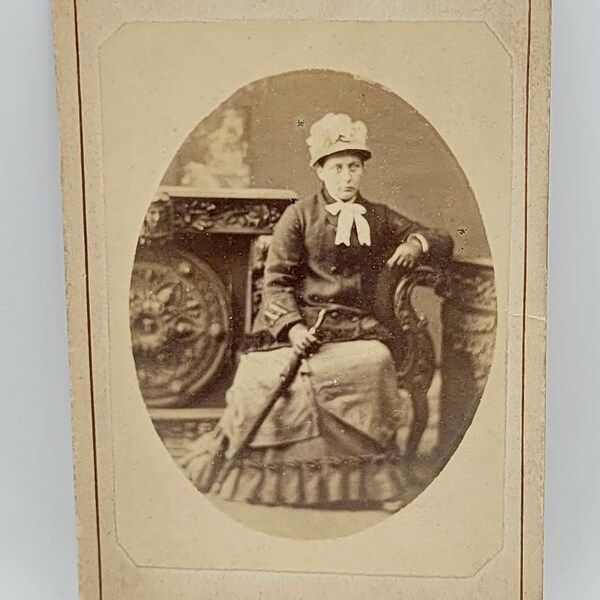 CDV Photo Victorian Woman with Parasol~Makeshift CDV~Carte de Visite