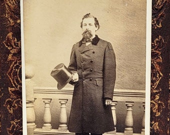 Top Hat and Long Jacket~CDV Photo~Gentleman Posed in Studio~Photo Prop