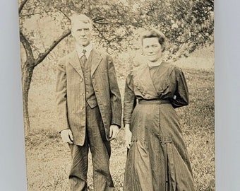 RPPC~Man & Woman Posed Outdoors Nature Setting~Photo Postcard