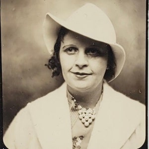 Two Vintage Photo Booth Pics~Partial Strip Woman Wearing Hat~Big & Subtle Smiles