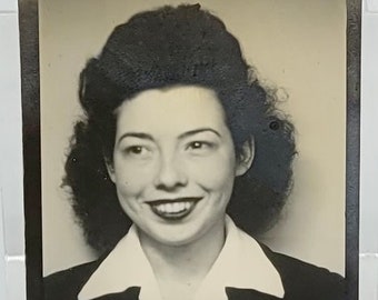 Big Hair Big Smile~Vintage Photo Booth Pic~Smiling Woman 1940's