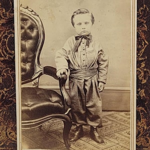 Civil War Era CDV Photo~Cute Little Boy Posed by Chair~Carte de Visite