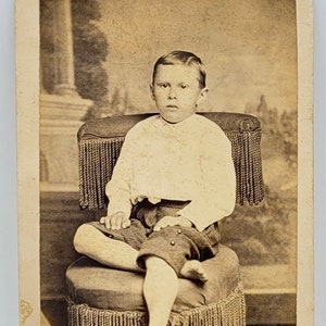 Barefoot Boy CDV Photo Unusual to be Barefoot in Studio Photo