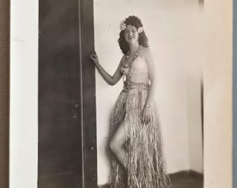 Grass Skirt Hawaiian Look Vintage Photo of Marjorie Age 16 Id'd Full Name