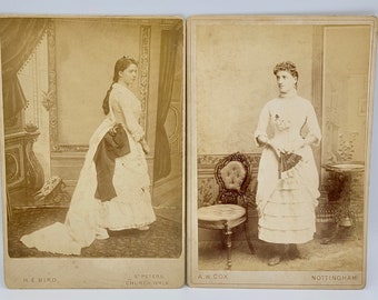 English Ladies~Two Cabinet Cards~One Holding Hand Fan~One with Bustle~Nottingham