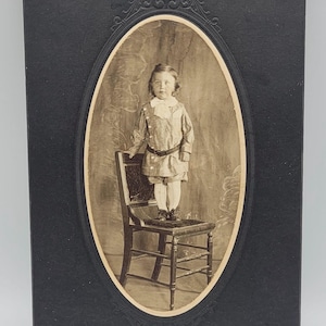 Cute Little Boy Standing on Chair~Mounted Photograph~Id&#39;d Harold Brook