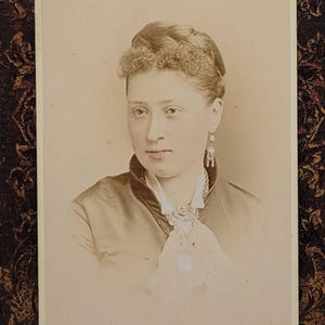 CDV Photo~Victorian Woman with Hair Braid Crown~Hand Tinted Lips & Cheeks~Backstamp
