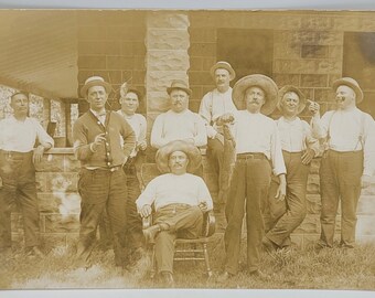 Men Hats & Cigars~RPPC~Casual Attire~One Large One Small Fish~Great Image Photo Postcard