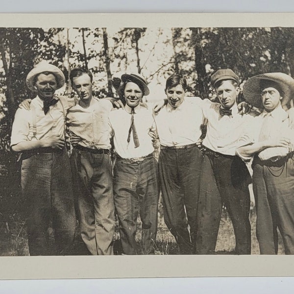 Five Men One Woman Dressed in Drag~RPPC~Posed Outdoors~Fun Image