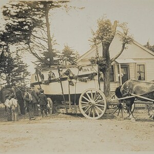 RPPC Horse Drawn Boat Named Ida~Most Likely Being Pulled in a Parade~Boys & Men