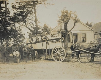 RPPC Horse Drawn Boat Named Ida~Most Likely Being Pulled in a Parade~Boys & Men