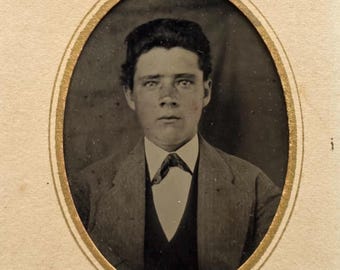 Handsome Young Man Tintype Photo Lightly Blushed Cheeks