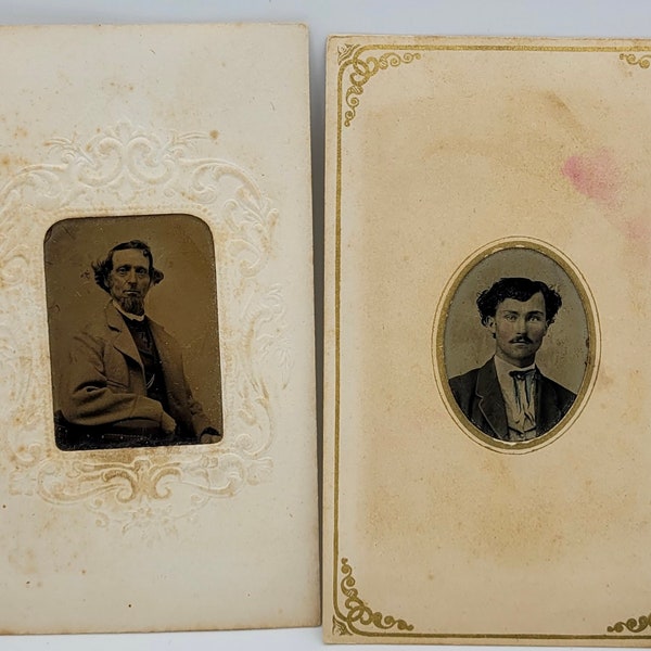 Two Tintype Photos of Men~Paper Sleeves~One Identified Mason City, IL