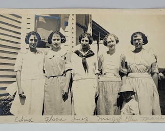 RPPC Five Women Posed Outdoors~One Little Boy~Circa 1915