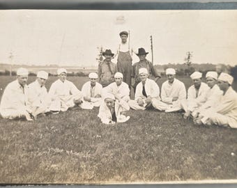 RPPC: Two Cowboys & Group of Men in Cook/Chef Uniforms, Posed Outdoors