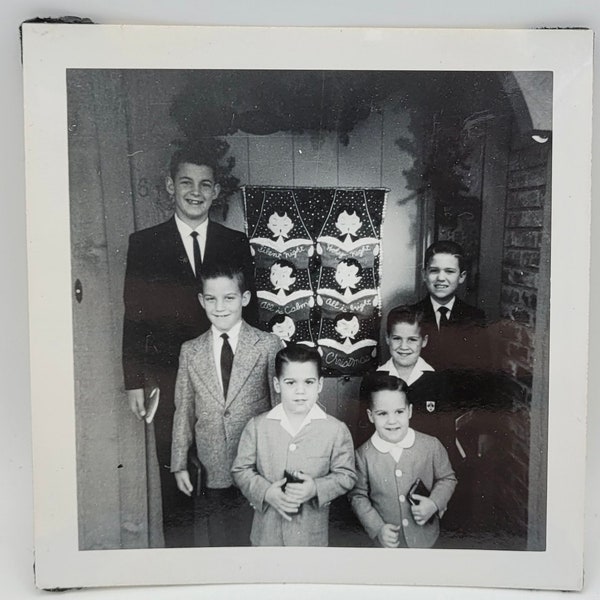 Xmas Look Alike~Vintage Photo~Six Brothers Matching the Xmas Banner of Six Carolers
