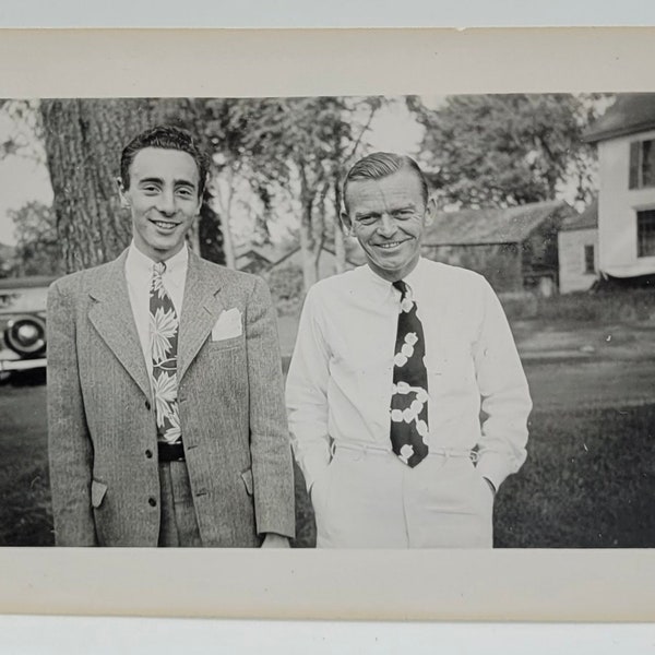 Crazy Cool Vintage Ties~Vintage Photo~Two Men Outdoors Wearing Great 1940s Ties