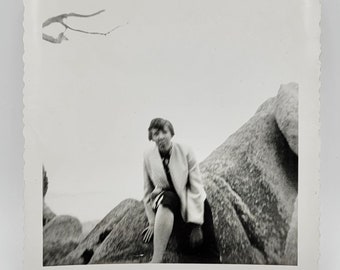 Vintage Photo~Blurry Minimalist Black & White Snapshot~Woman and Rock Formation