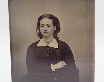 Tintype Photo Victorian Woman~Austere Studio Setting~Lightly Hand Tinted Cheeks