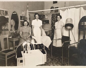 Beauty Shop Photo Owner & Beauty Operators, Mirror Reflection, Nostalgic Image