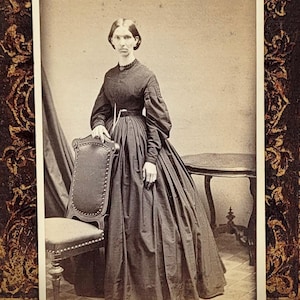 Young Woman Hoop Dress~CDV Photo~Standing Pose~Tiny Waist~Bridgeport CT