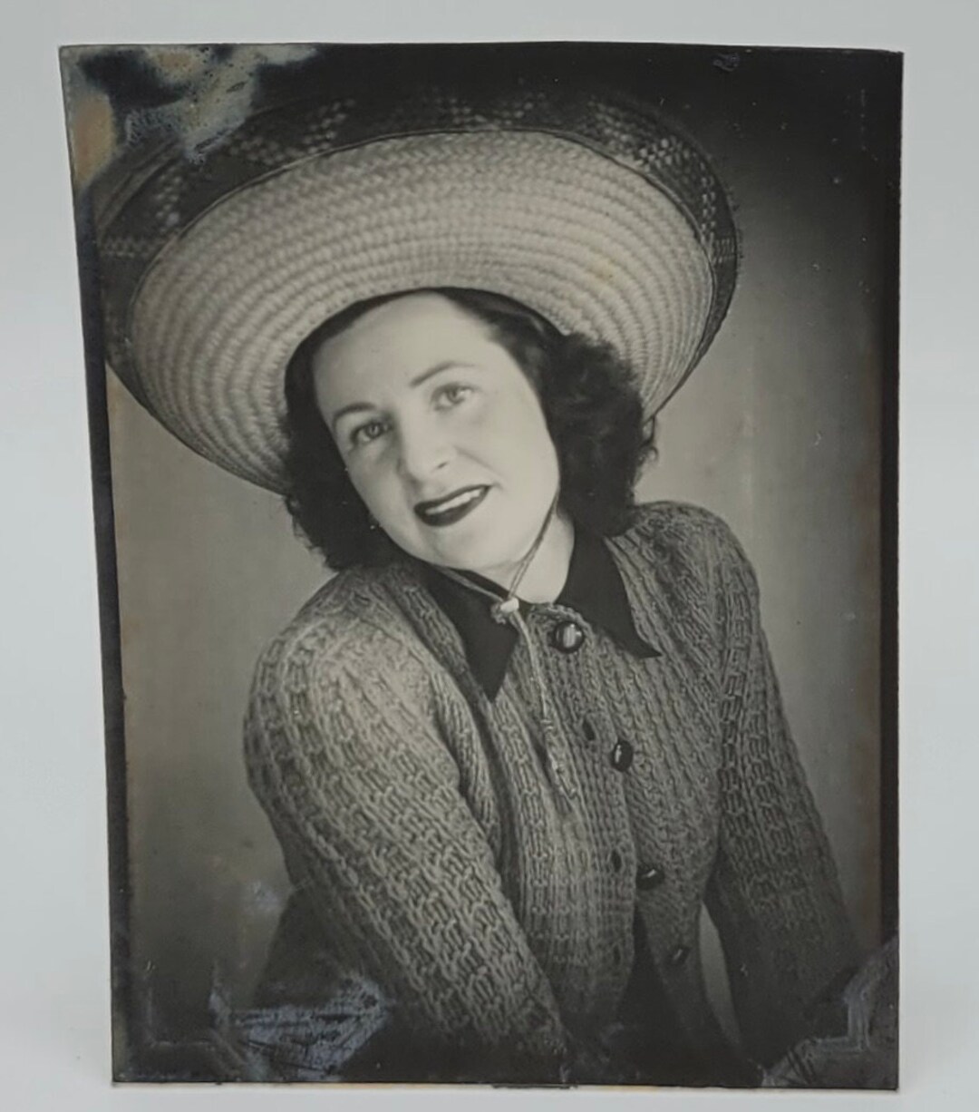 Enlarged Photo Booth Arcade Picwoman Wearing Sombrerolipstick Smile Etsy