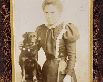 CDV Photo Dog Posed with Young Woman in the Studio~Douai France~Carte de Visite