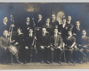 Musicians~RPPC~Horns~Stringed Instruments and Snare Drum~Photo Postcard