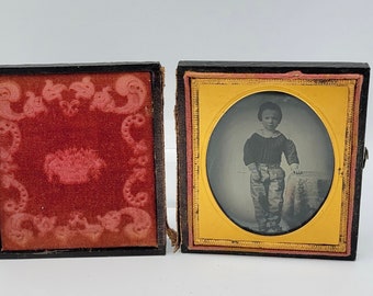 Antique Ambrotype in Framed Photo Case~Young Boy~Leatherette Case