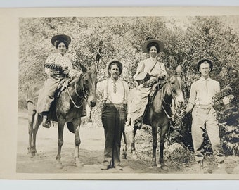 Gigantic Pine Cones~RPPC~Woman Box Camera~Mules~Two Men~Edwardian Era~Photo Postcard