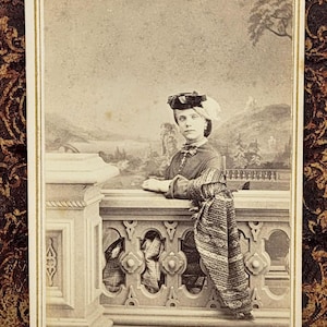 Artsy CDV Photo~Girl Side Pose with Shawl Hanging Off Arm~Props & Backdrop