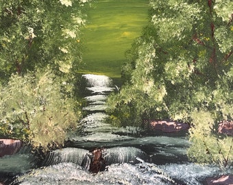 Hidden Lake in a Forest. Acrylic 11" x 14" canvas board